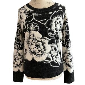 Liverpool Los Angeles Women's Sweater Floral Black White Size Small NWT